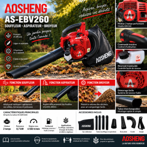 Souffleur Aspirateur Broyeur Thermique 25,4cc AOSHENG EBV260 4en1 Puissance et Performance Jardin