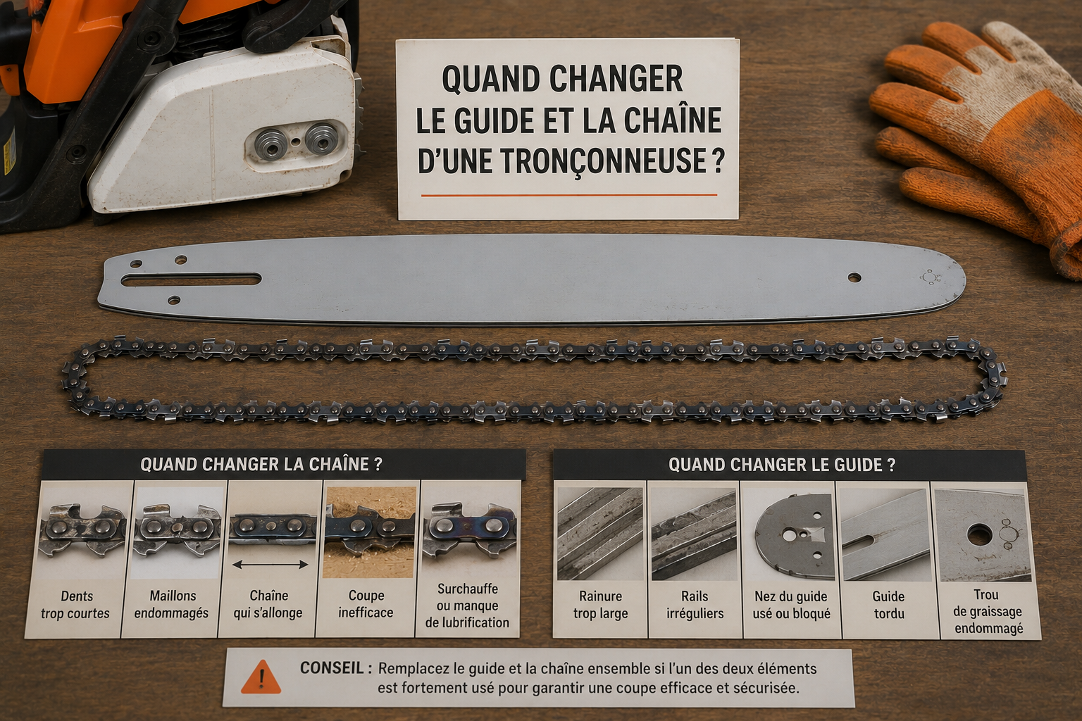 Quand changer le guide et la chaîne d’une tronçonneuse guide complet
