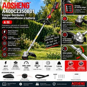 Coupe-bordures à batterie 40V AOSHENG A40DCZ350B01 Brushless – Coupe 350 mm