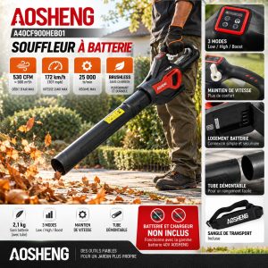 Souffleur à batterie 40V AOSHENG A40CF900HEB01 Brushless – 900 m³/h